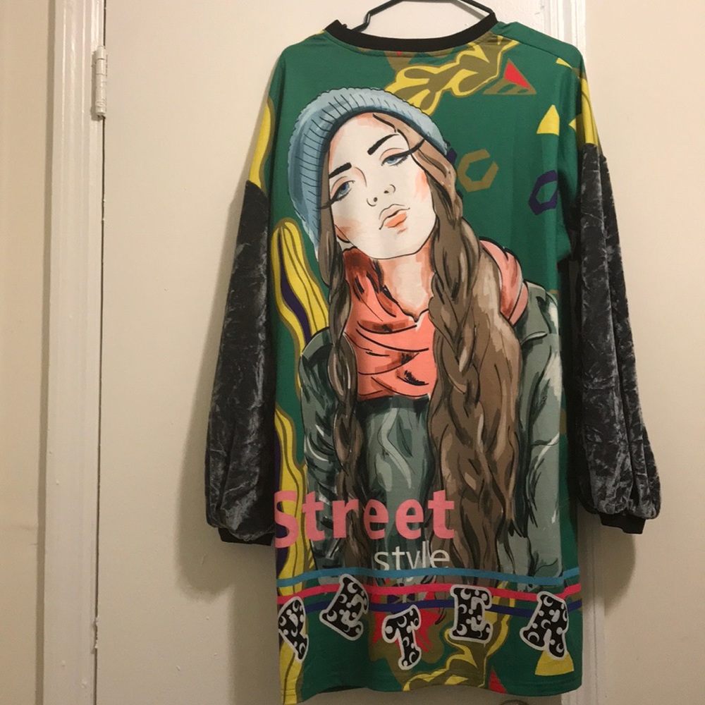 Long velvet sleeve sweat shirt dress